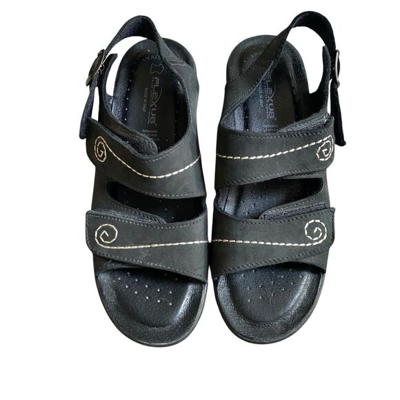 Flexus Sandals Women Sz 8 Black Slingback Anti Shock Double Strap Made Italy - Picture 2 of 8